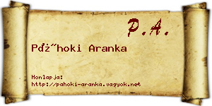 Páhoki Aranka névjegykártya